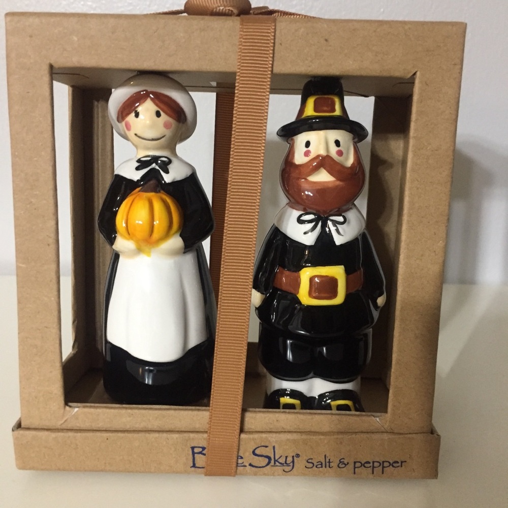 Blue sky pilgrim salt and pepper shakers